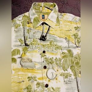 Kahala Short Sleeve Shirt Mens XL Button Front Rayon Resort‎ Golf Print Green